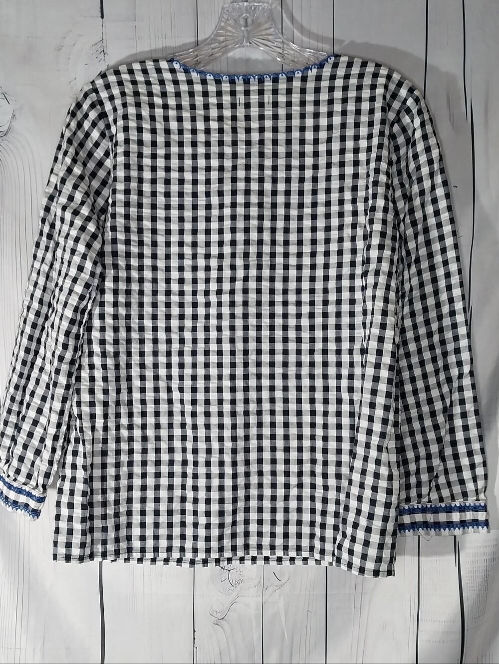 J.Crew Factory Long Sleeve Embroidered Preppy Chic Gingham Relaxed Peasant Top - Picture 7 of 10